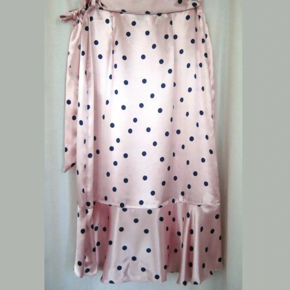 TopShop Pink Polka Dot Satin Ruffle Wrap Skirt - Picture 3 of 3